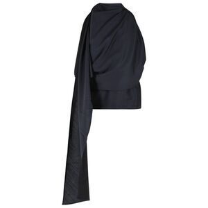 Róhe Draped Blouse In Navy Wool Blend Women